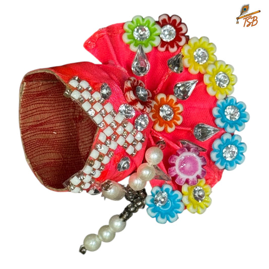 Handcrafted Ladoo Gopal Mukut with Beads & Stone Embroidery | Pagdi Crown for Thakur Ji | TSB