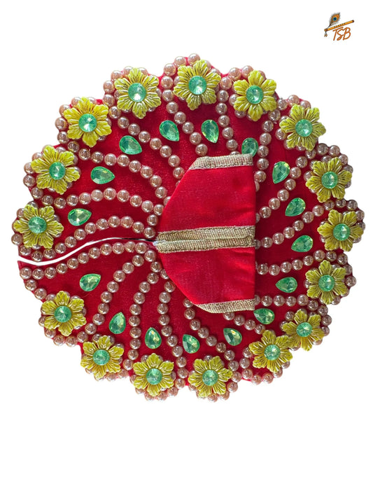 Premium Red with Green Flowers Ladoo Gopal Dress with Bead & Stone Embroidery | TSB Poshak for Krishna Ji