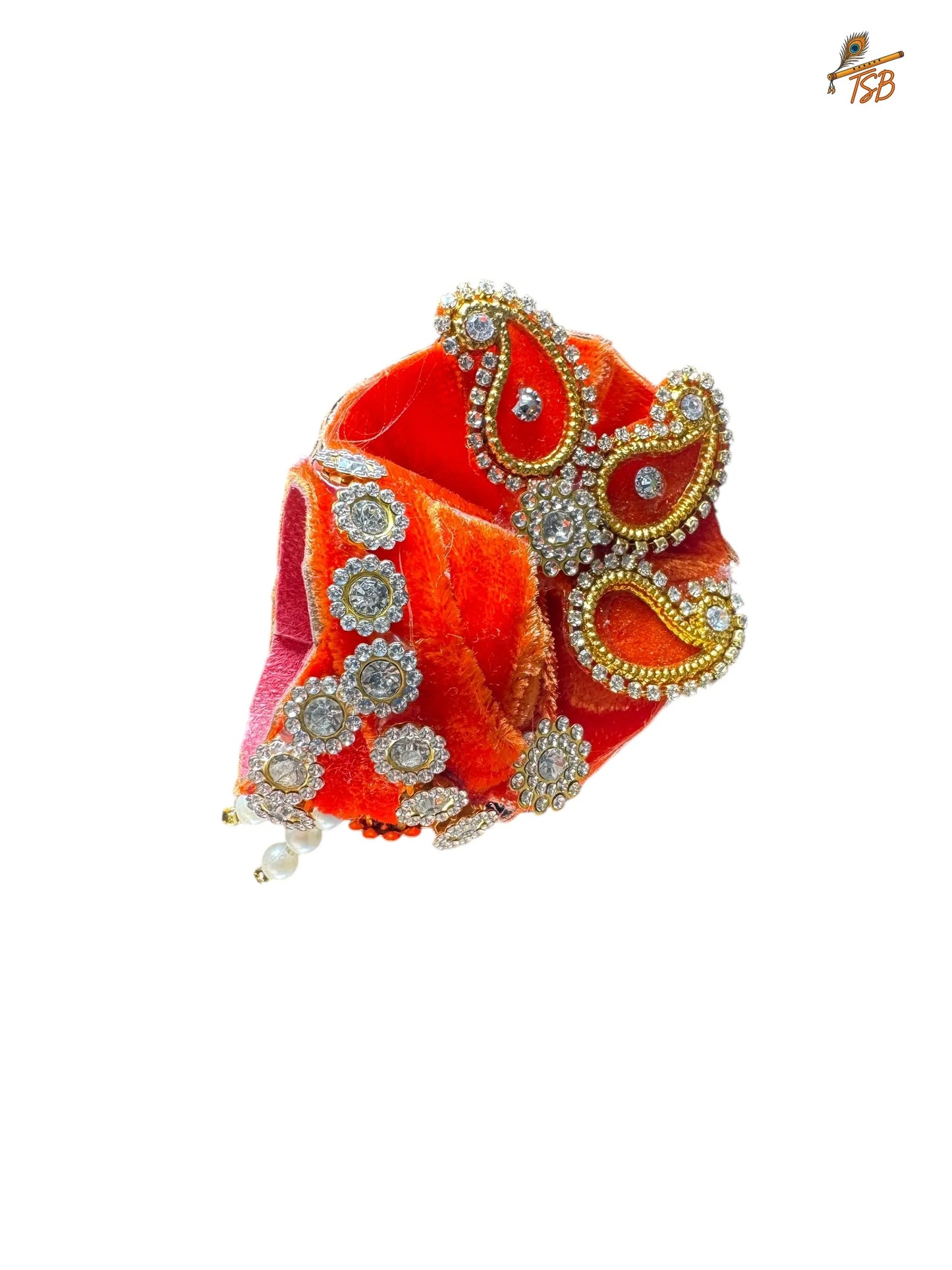 Premium Orange with Light Orange Flowers and Stones Ladoo Gopal Dress with Bead & Stone Embroidery | TSB Poshak for Krishna Ji