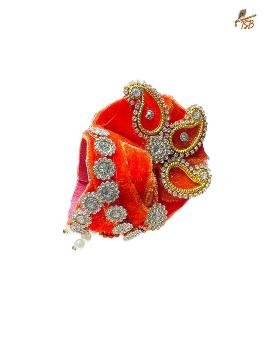 Premium Orange with Light Orange Flowers and Stones Ladoo Gopal Dress with Bead & Stone Embroidery | TSB Poshak for Krishna Ji
