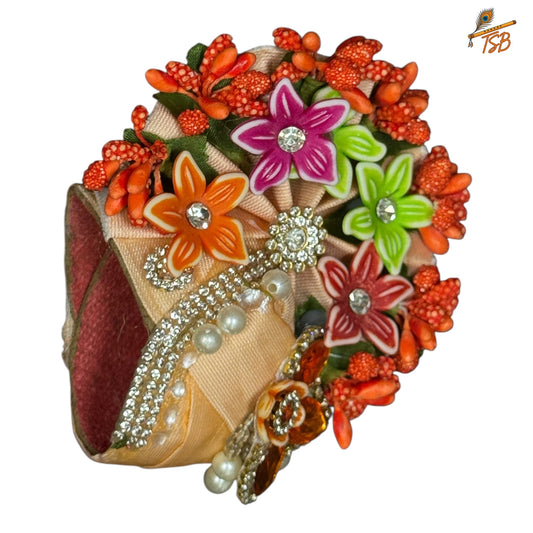 Handcrafted Ladoo Gopal Mukut with Beads & Stone Embroidery | Pagdi Crown for Thakur Ji | TSB