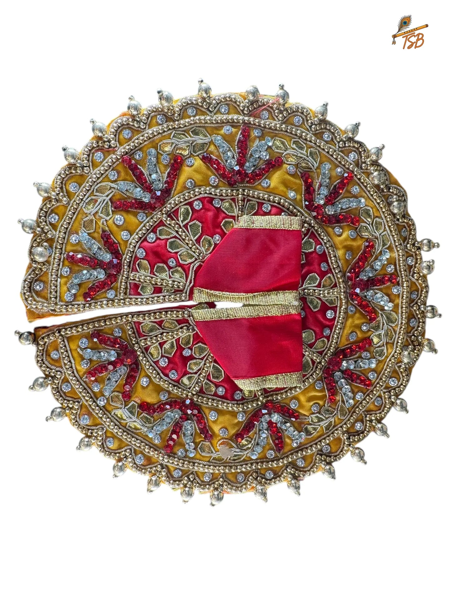 Premium Red and Yellow Full Heavy StoneWork Ladoo Gopal Dress with Bead & Stone Embroidery | TSB Poshak for Krishna Ji
