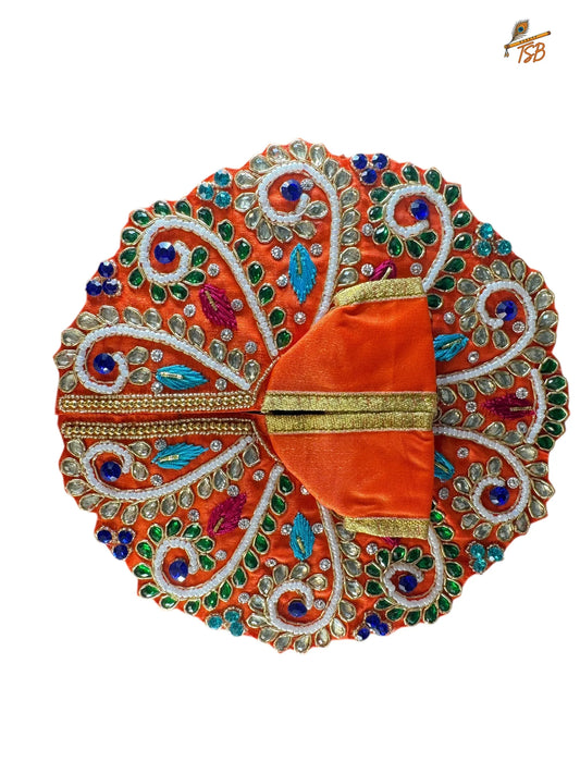 Premium Orange with Little Sky Ladoo Gopal Dress with Bead & Stone Embroidery | TSB Poshak for Krishna Ji