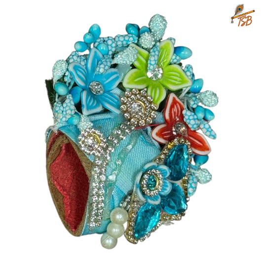 Handcrafted Ladoo Gopal Mukut with Beads & Stone Embroidery | Pagdi Crown for Thakur Ji | TSB