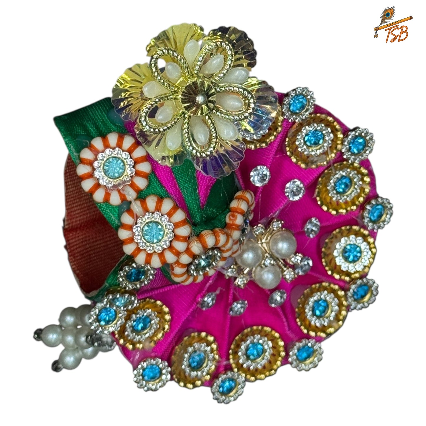 Handcrafted Ladoo Gopal Mukut with Beads & Stone Embroidery | Pagdi Crown for Thakur Ji | TSB