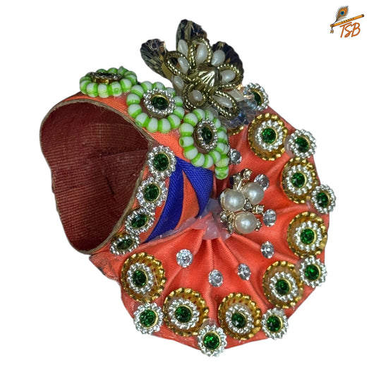 Handcrafted Ladoo Gopal Mukut with Beads & Stone Embroidery | Pagdi Crown for Thakur Ji | TSB
