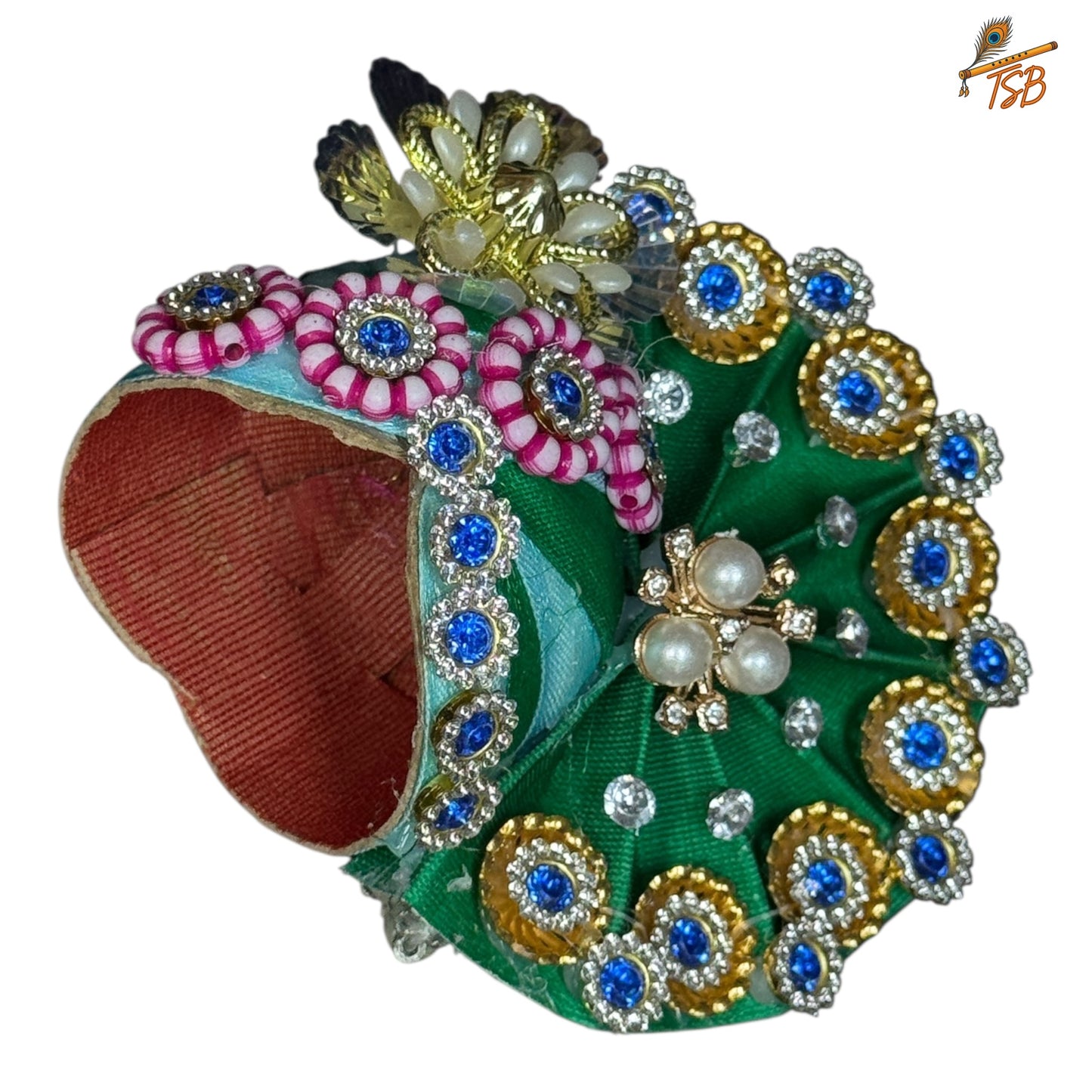 Handcrafted Ladoo Gopal Mukut with Beads & Stone Embroidery | Pagdi Crown for Thakur Ji | TSB