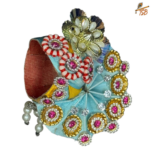 Handcrafted Ladoo Gopal Mukut with Beads & Stone Embroidery | Pagdi Crown for Thakur Ji | TSB
