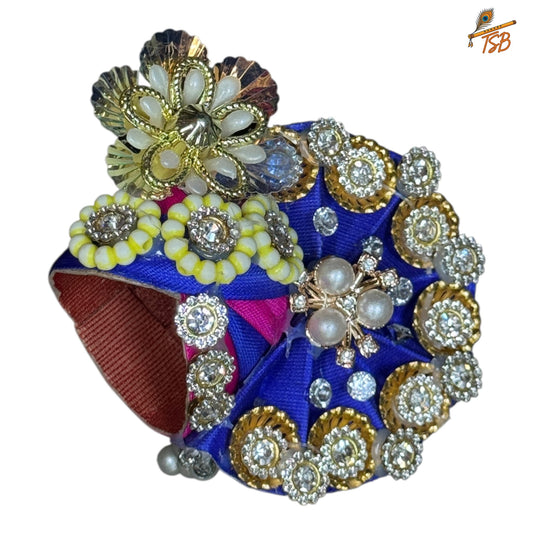 Handcrafted Ladoo Gopal Mukut with Beads & Stone Embroidery | Pagdi Crown for Thakur Ji | TSB