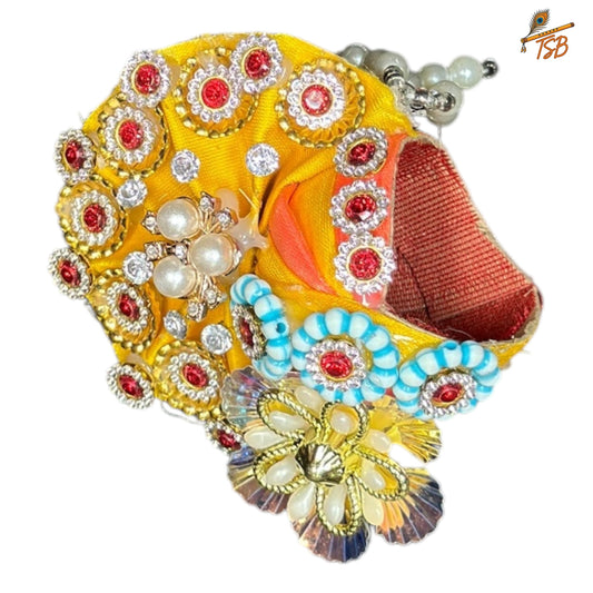 Handcrafted Ladoo Gopal Mukut with Beads & Stone Embroidery | Pagdi Crown for Thakur Ji | TSB